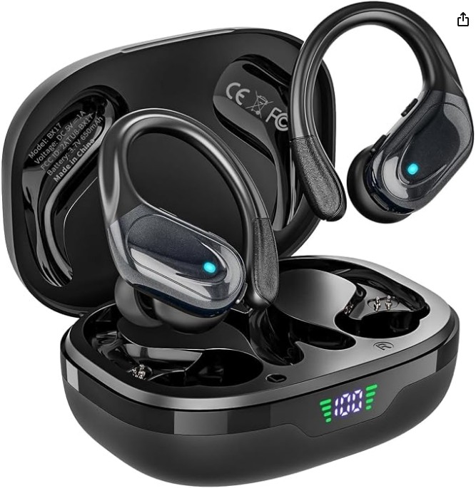 HAOYUYAN Wireless Earbuds, Sports Bluetooth Headphones, 80Hrs Playtime Ear Buds with LED Power Display, Noise Canceling Headset, IPX7 Waterproof Earphones for Workout/Running